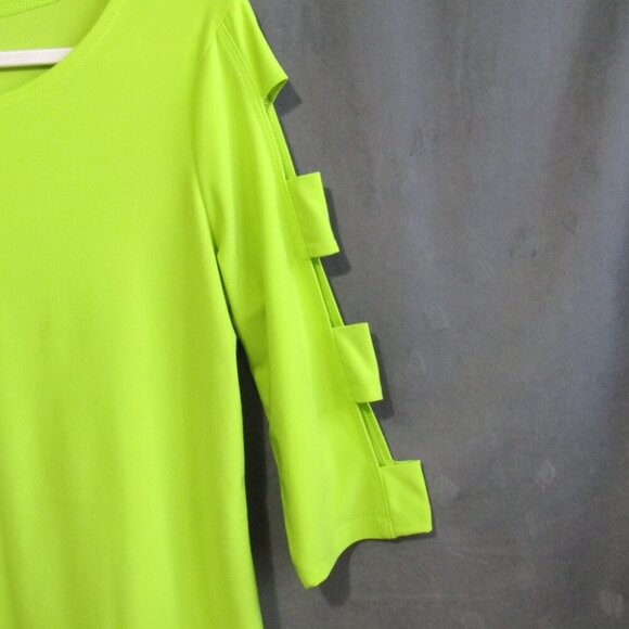Clara Sun Woo Neon Yellow Top Size M Stretch Knit Cutout 3/4 Sleeve Pullover - Picture 4 of 8